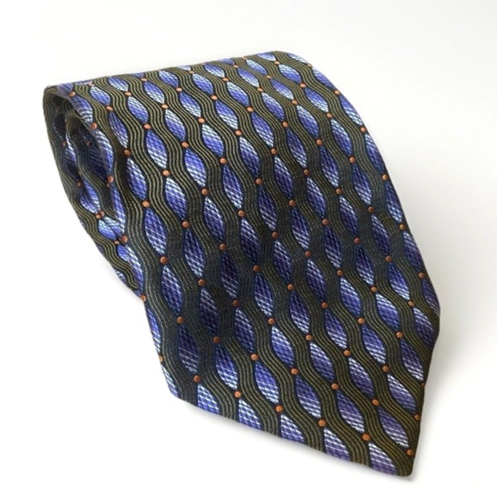 Canali 100% Silk Tie Purple Brown Geometric Wave Pattern Classic Made in Italy
